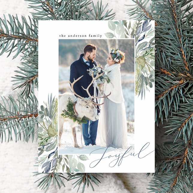 Elegant Winterfoliage Frame | Holiday Foto Postkarte (Von Creator hochgeladen)