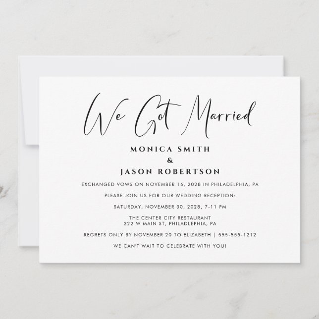 Elegant Wir haben Verheiratet Hochzeitsempfang Got Ankündigung (Vorderseite)