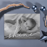 Elegant Wish | Hanukkah-Fotokarte Feiertagskarte<br><div class="desc">Mit diesen schicken Hanukkah-Fotokarten können Sie Ihre Lieblings-Vollblutkarten mit horizontalem oder landschaftsorientiertem Foto teilen. "Shine" erscheint als weißes Texteüberlagern in eleganter Schrift-Typografie. Personalisieren Sie mit Ihren Namen und das Jahr am unteren Ende. Karten werden in pastellblaue Aquarellstreifen mit schneebedecktem Overlay umgetaucht.</div>