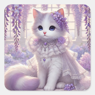 Elegant Wisteria Princess Cat Quadratischer Aufkleber