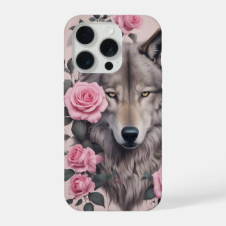 Elegant Wolf und Rose iPhone 15 Pro Fall Hülle