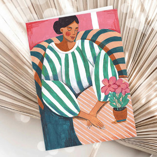 Elegant Woman Relaxing Floral Artistic Greeting Karte