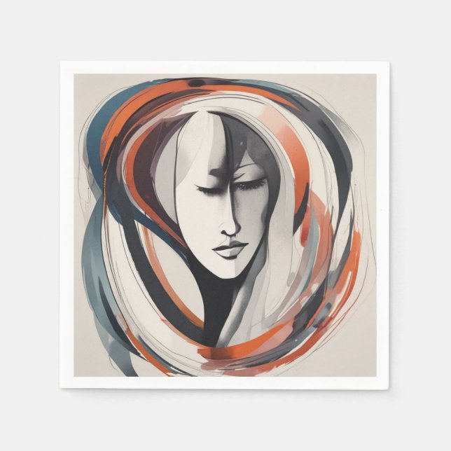Elegant Woman's Face Brown Blue Papier Servietten (Vorderseite)