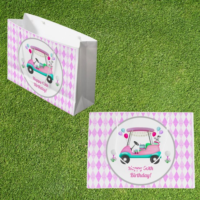 Elegant Women's Golf Happy Birthday Cart Große Geschenktüte (Von Creator hochgeladen)