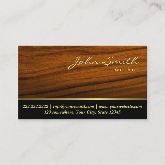 Elegant Wood Grain Author Business Card Visitenkarte (Vorderseite)