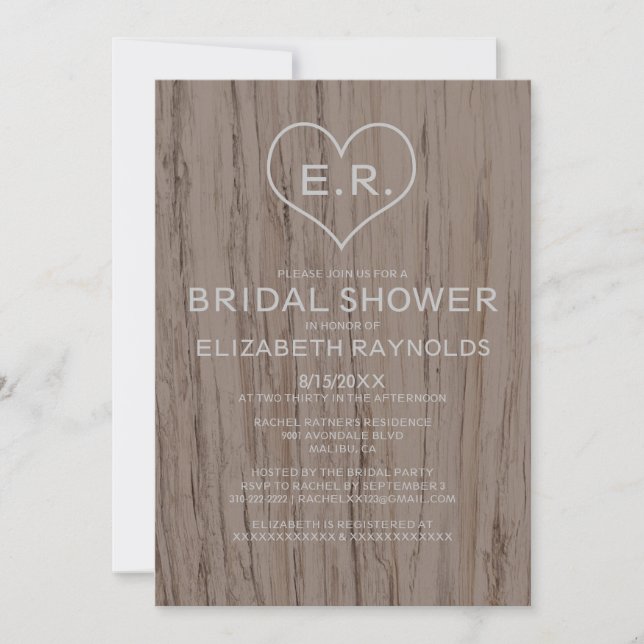 Elegant Wood Grain Bridal Dusche Einladungen (Vorderseite)