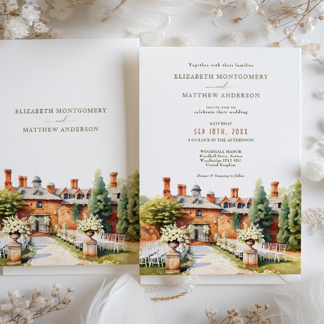 Elegant Woodhall Manor Watercolor Wedding Einladung (Von Creator hochgeladen)
