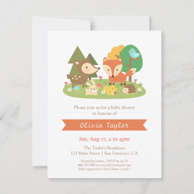 Elegant Woodland Animal Baby Shower Einladung (Vorderseite)