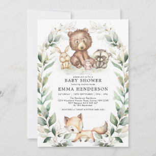 Elegant Woodland Animals Baby Shower Greenery Gold Einladung