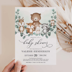 Elegant Woodland Eucalyptus Greenery Baby Shower Einladung