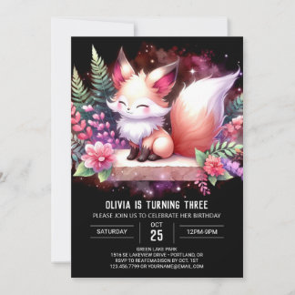 Elegant Woodland Fox Geburtstag digital Einladung