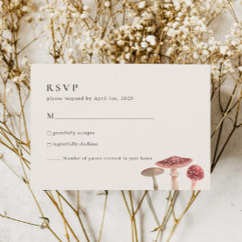 Elegant Woodland Greenerity Red Mushroom Wedding RSVP Karte