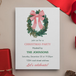 Elegant Wreath & Bow Christmas Party Invitation  Einladung