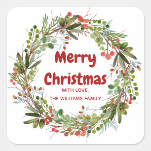 Elegant Wreath Christmas Quadratischer Aufkleber