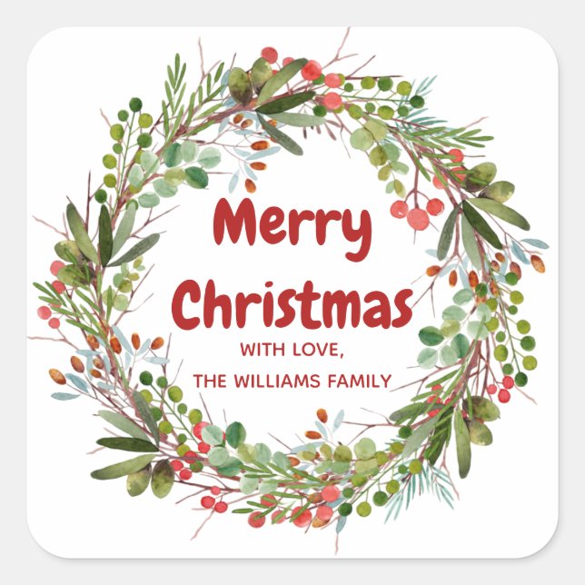 Elegant Wreath Christmas Quadratischer Aufkleber (Vorderseite)