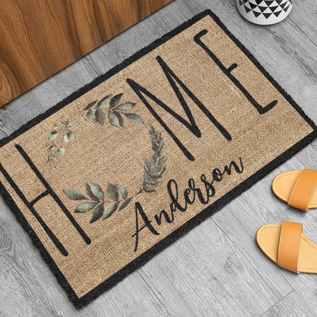 Elegant Wreath Faux Burlap Family Name Doormat Fußmatte (Von Creator hochgeladen)