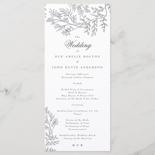 Elegant Wreath Floral Sketched Minimal Wedding Pro Programm (Vorderseite)