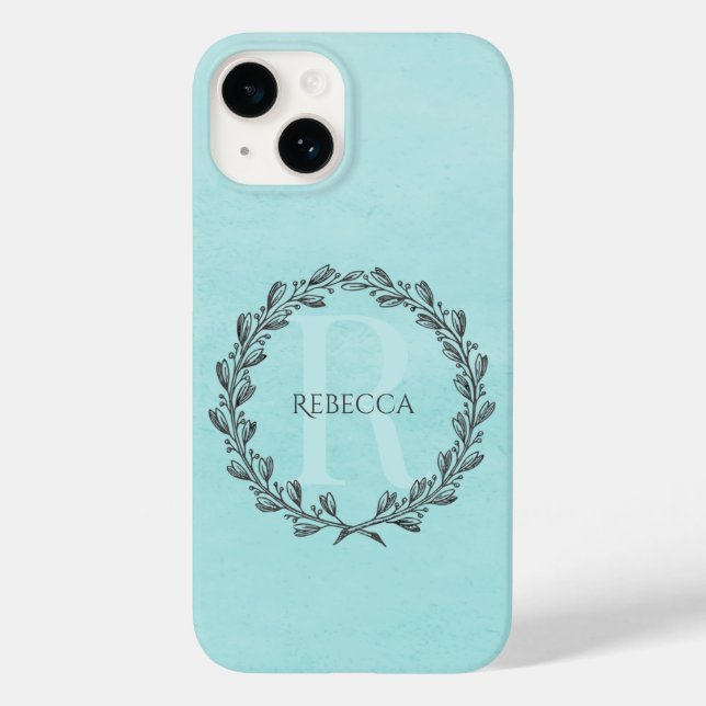 Elegant Wreath Monogram | AQUAMARIN Case-Mate iPhone 14 Hülle (Rückseite)