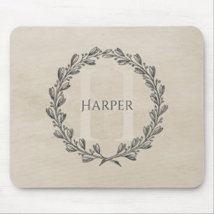 Elegant Wreath Monogram Beige Mauspad