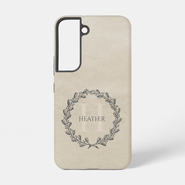 Elegant Wreath Monogram | Beige Samsung Galaxy Hülle (Rückseite)