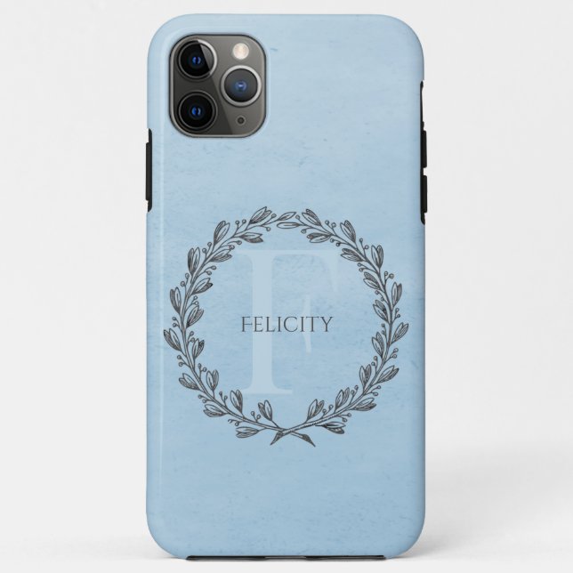 Elegant Wreath Monogram | Blau Case-Mate iPhone Hülle (Rückseite)