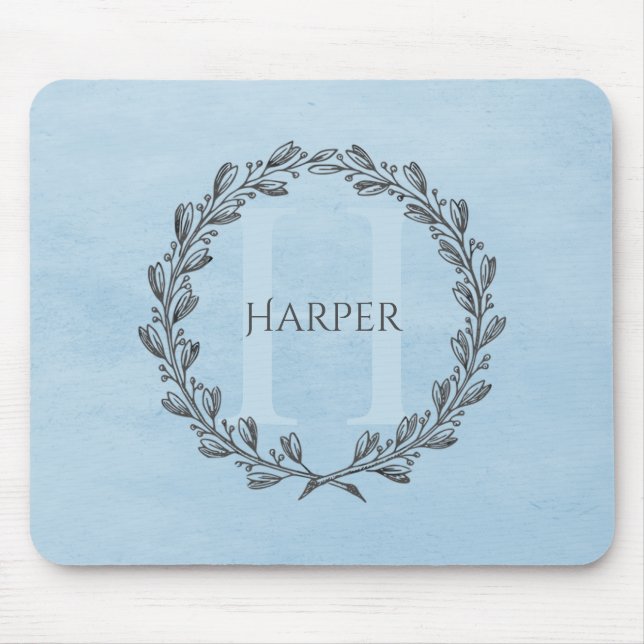 Elegant Wreath Monogram | Blue Mouse Pad Mousepad (Vorne)