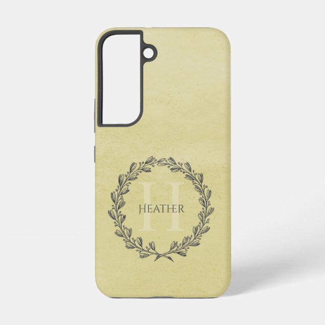 Elegant Wreath Monogram | Gelb Samsung Galaxy Hülle (Rückseite)