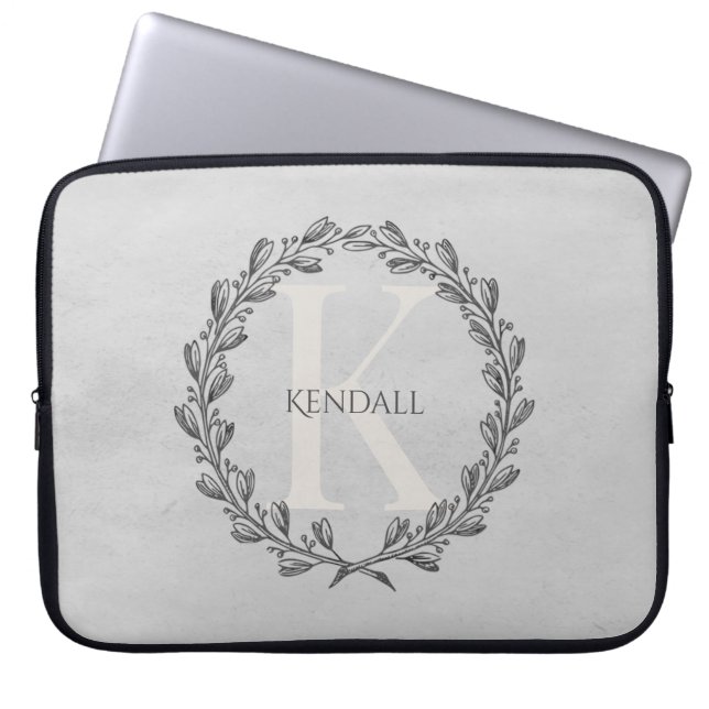 Elegant Wreath Monogram | Grau Laptopschutzhülle (Vorderseite)