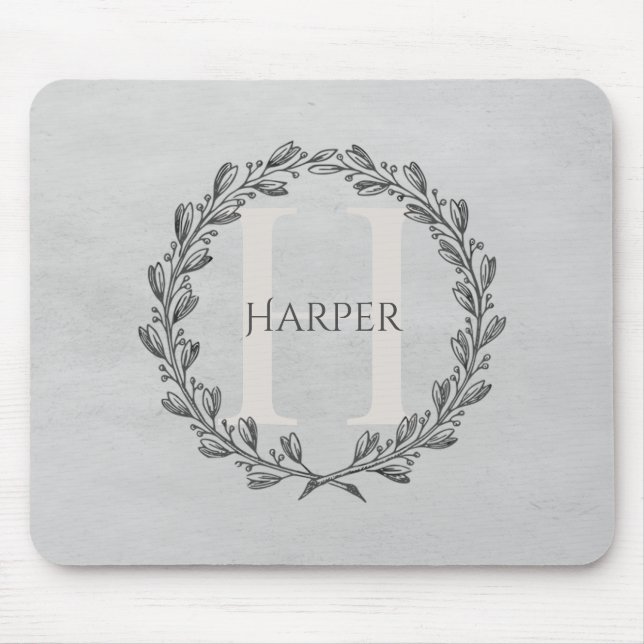 Elegant Wreath Monogram | Grau Mousepad (Vorne)