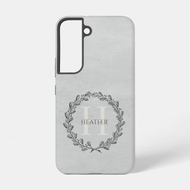 Elegant Wreath Monogram | Grau Samsung Galaxy Hülle (Rückseite)