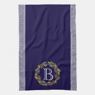 Elegant Wreath Monogram Griechisches Schlüsselmust Handtuch