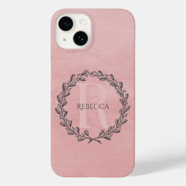 Elegant Wreath Monogram | Rosa Case-Mate iPhone 14 Hülle (Rückseite)