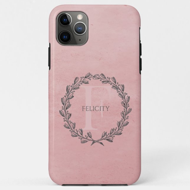 Elegant Wreath Monogram | Rosa Case-Mate iPhone Hülle (Rückseite)