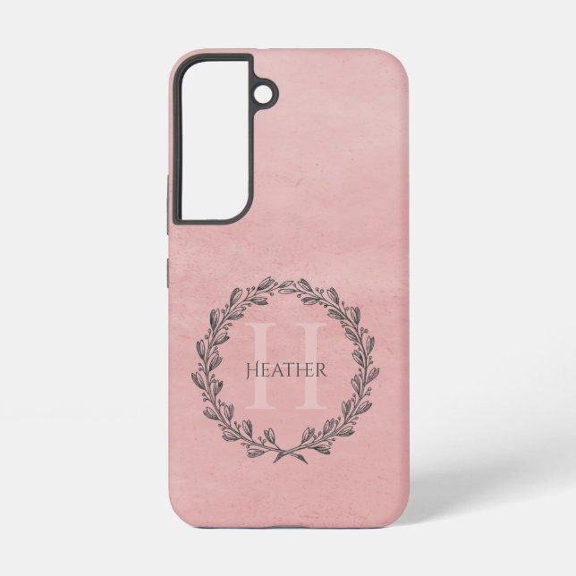 Elegant Wreath Monogram | Rosa Samsung Galaxy Hülle (Rückseite)