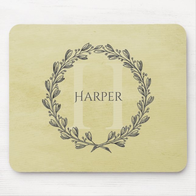 Elegant Wreath Monogram | Yellow Mouse Pad Mousepad (Vorne)