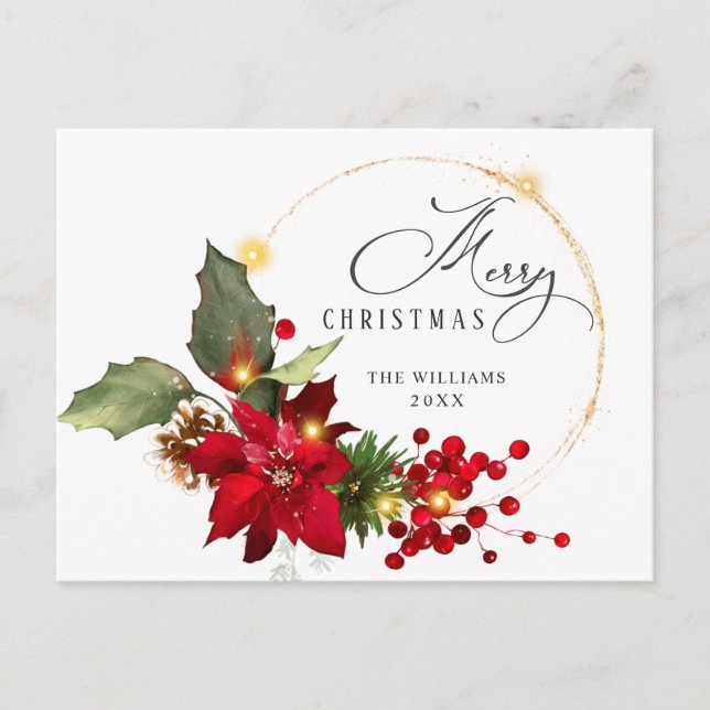 Elegant Wreath Poinsettia Mistletoe Weihnachten Postkarte (Vorderseite)