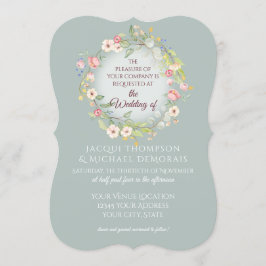 Elegant Wreath Silvery Sage Boho Floral Wedding Einladung