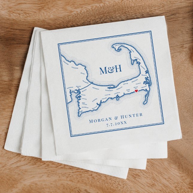 Elegant Wychmere Beach Club Wedding Serviette (Custom Cape Cod Napkins perfect for an elegant navy blue destination wedding in Cape Cod)