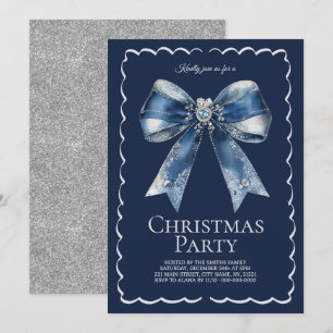 Elegant XL Bow Blue Silver Glitzer Weihnachts-Part Einladung