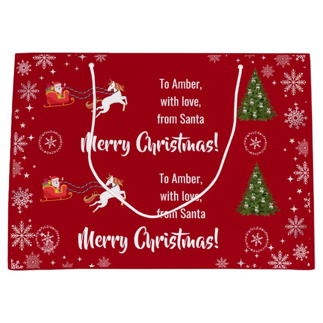 Elegant Xmas Sleigh Einhorn Persönlich machen Große Geschenktüte (Vorderseite)