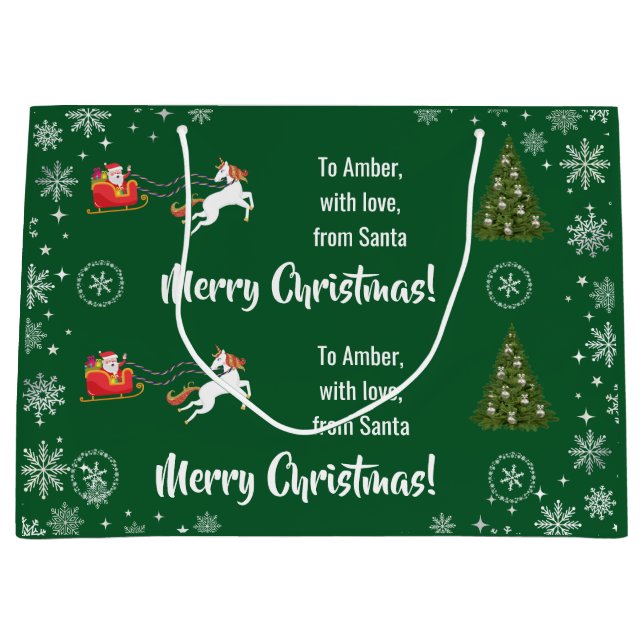 Elegant Xmas Sleigh Einhorn Persönlich machen Große Geschenktüte (Vorderseite)