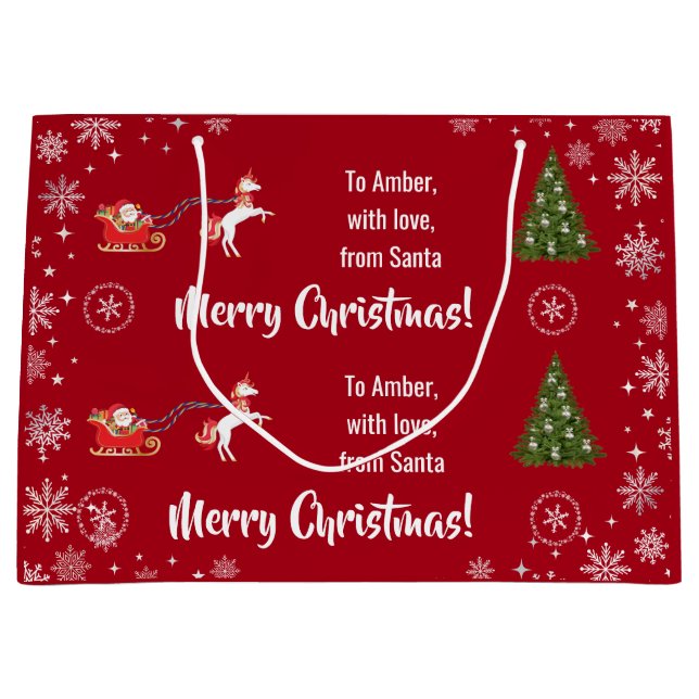 Elegant Xmas Sleigh Einhorn Persönlich machen Große Geschenktüte (Vorderseite)
