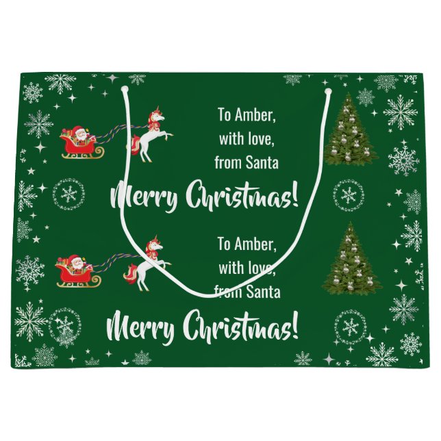 Elegant Xmas Sleigh Einhorn Persönlich machen Große Geschenktüte (Vorderseite)