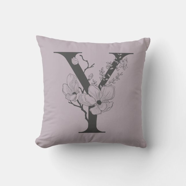 Elegant Y Boho Floral Monogram Initial Lilac Gray Kissen (Vorderseite)