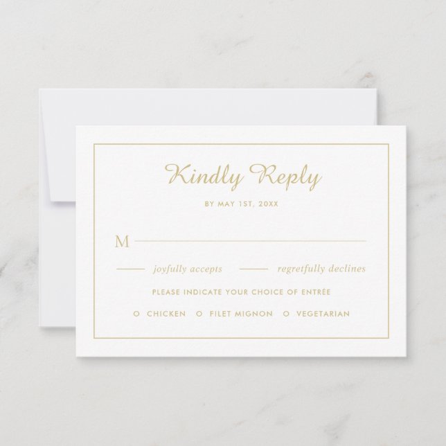 Elegant yello mit goldenen Blätter Hochzeit RSVP K (Vorderseite)