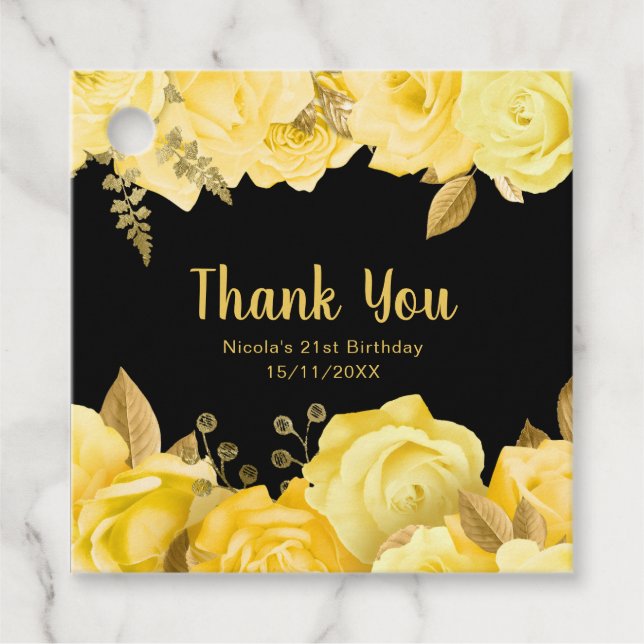Elegant Yellow and Gold Flowers Birthday Party Geschenkanhänger (Vorderseite)
