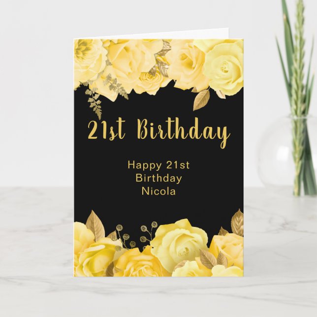 Elegant Yellow and Gold Flowers Birthday Party Karte (Vorderseite)