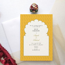 Elegant Yellow Arch Zeremonie Indische Hochzeit Einladung