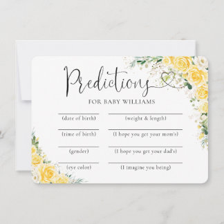 Elegant Yellow Baby Shower Predictions Card Einladung