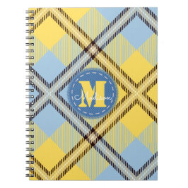 Elegant Yellow Blue Tartan Jeans Monogram Script Notizblock